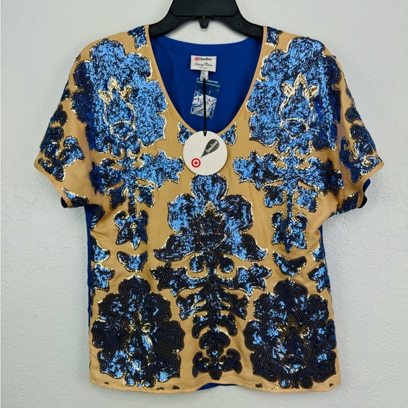NWT Tracy Reese x Neiman Marcus Target Blue Sequin Top Size Small - Picture 4 of 10